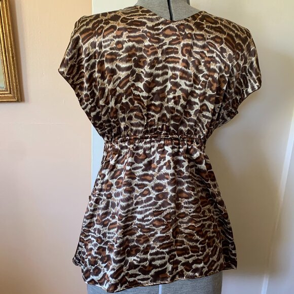 VTG Y2K Silk Satin Top Babydoll Tunic Blouse Sz M Cheetah Leopard Animal Print - Picture 3 of 7